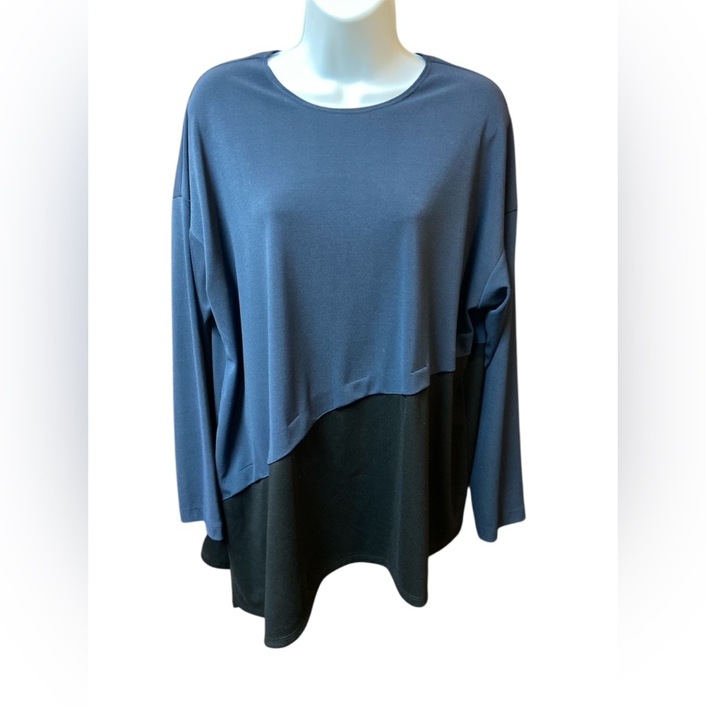 EDW Every Day Wear By Spirithouse Asymmetrica Top Long Sleeve Black Blue Medium